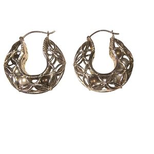 Sterling Silver Filigree Caged Pearl Hoop Earrings